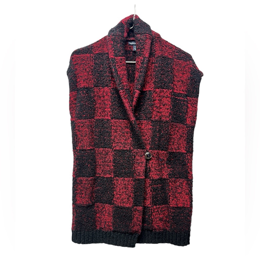 American Living red black checkered plaid knit sweater vest small oversized